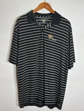 Greg Norman PlayDry New Orleans Saints Polo Shirt Mens XL Black Stripe NFL